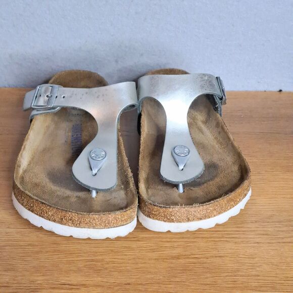 Birkenstock Gizeh Women 37 6 6.5 Silver Birko-Flor Thong Sandals Vegan Leather - Picture 2 of 11
